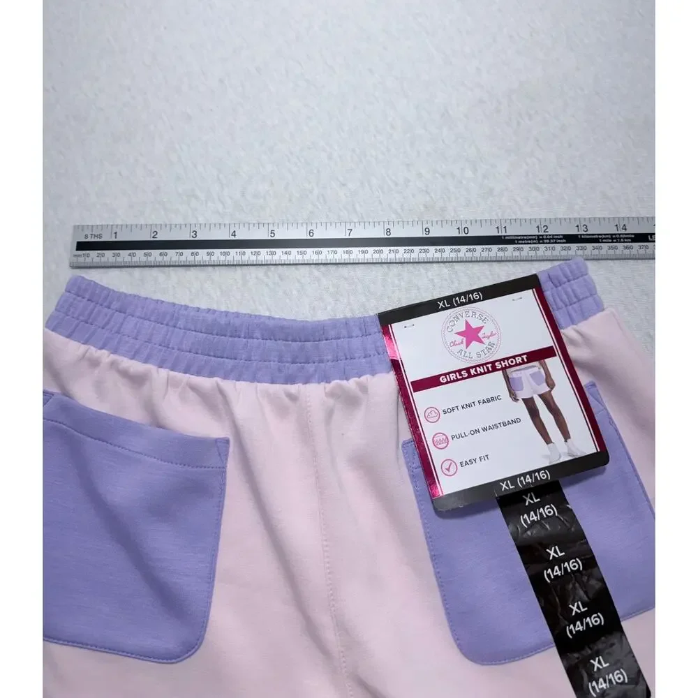 Converse Girl’s Knit Shorts Pink Purple Elastic Waist Pockets Size XL 14/16